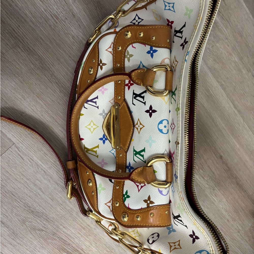 Louis Vuitton White Multicolor Monogram Satchel with Tan Trim